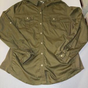 Old Navy Women's Size XL Long Sleeve Button Down Army Green Shirt Cargo